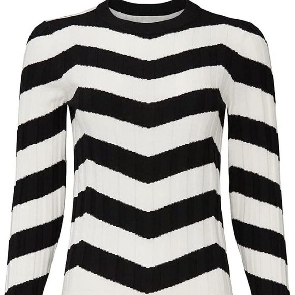 Derek Lam Ribbed black and white chevron stripe super Soft luxe sweater Size XS - Picture 7 of 10